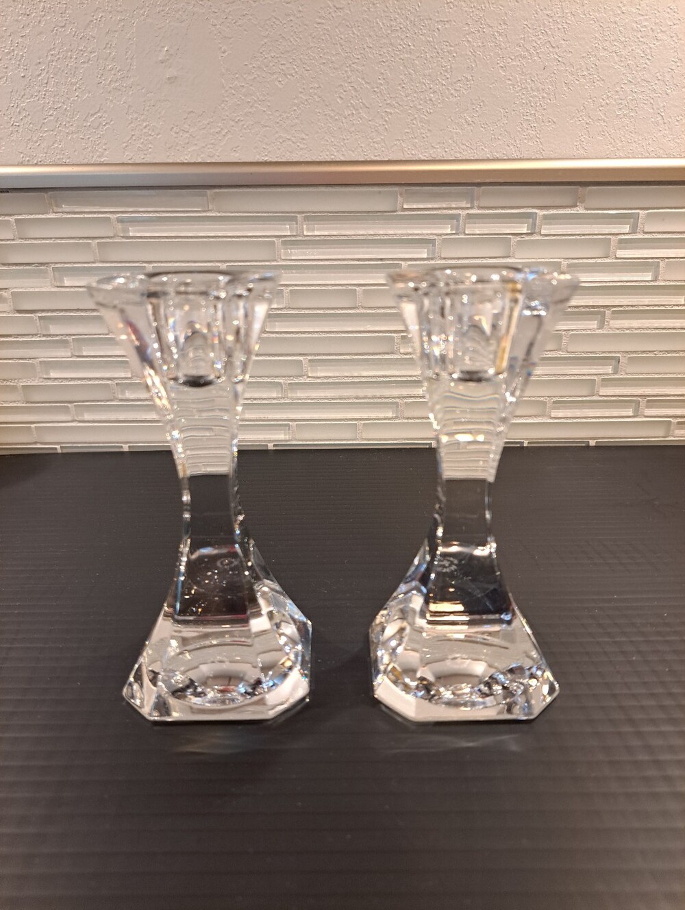 Villeroy and Boch Elegant Crystal Clear Candle Stick Holders Set Of 2 - SIGNED